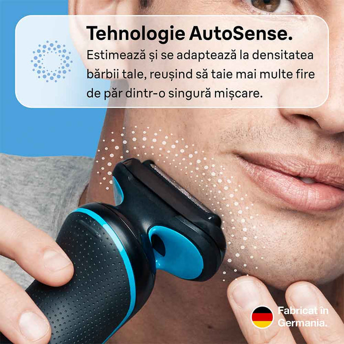 Aparat de ras BRAUN Series 5 51-B1000s, Wet&Dry, AutoSense, Easy Click, autonomie 50 min, 3 elemente de taiere, negru-albastru WALTI