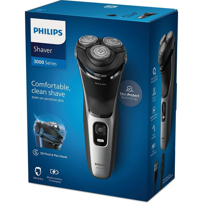 Aparat de ras PHILIPS Seria3000 S3143/00, Wet&Dry, autonomie 60 min, 3 elemente de taiere, argintiu WALTI