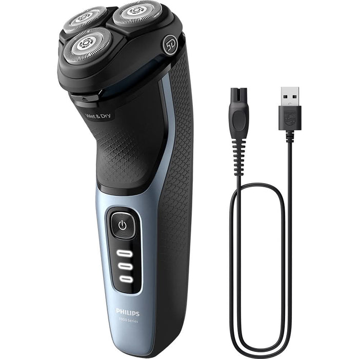 Aparat de ras PHILIPS Seria3000 S3243/12, Wet&Dry, autonomie 60 min, 3 elemente de taiere, albastru WALTI