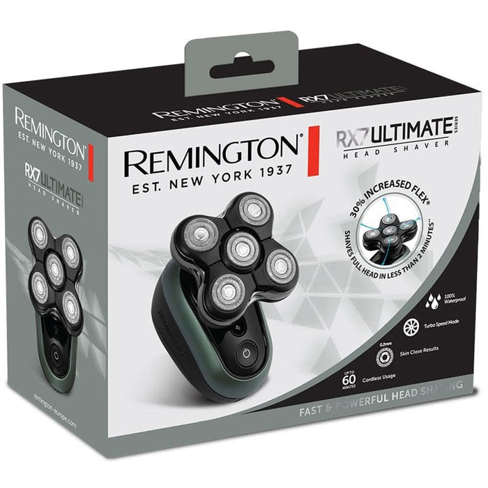 Aparat de ras pentru cap REMINGTON Ultimate RX7 XR1600, acumulator, autonomie 60 min, functie Turbo, negru-verde WALTI