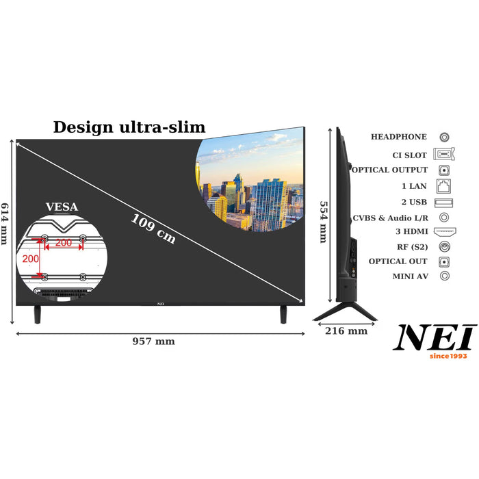 Televizor NEI, 43NE6901, 109 cm, Borderless, Smart, 4K Ultra HD, Clasa E - WALTI