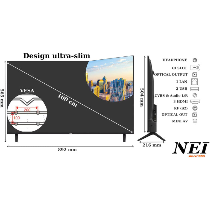 Televizor NEI, 40NE5901, 100 cm, Smart, Full HD - WALTI WALTI