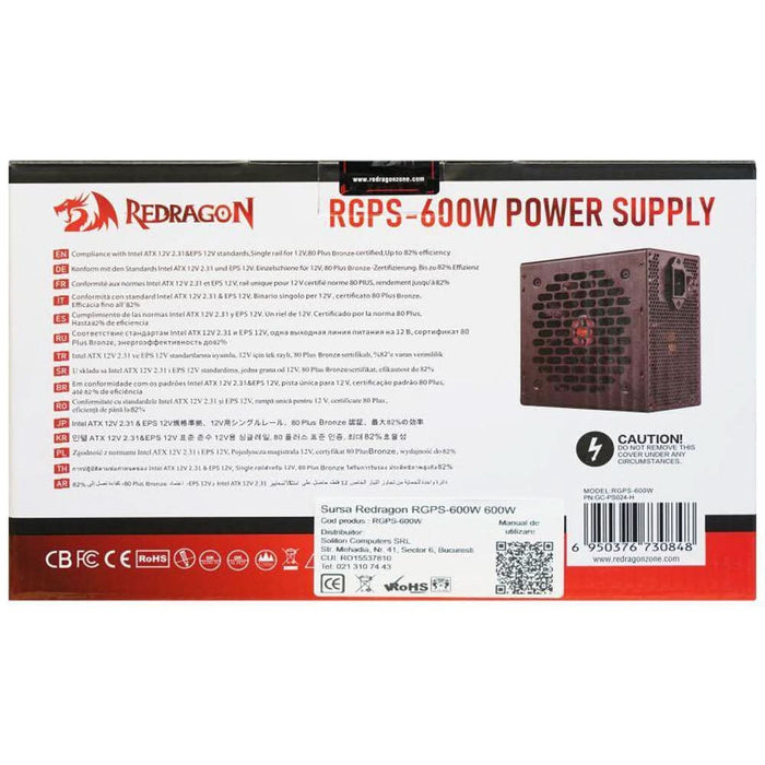 Sursa de alimentare REDRAGON RGPS-600W, 600W, 140mm, 80 PLUS Bronze WALTI