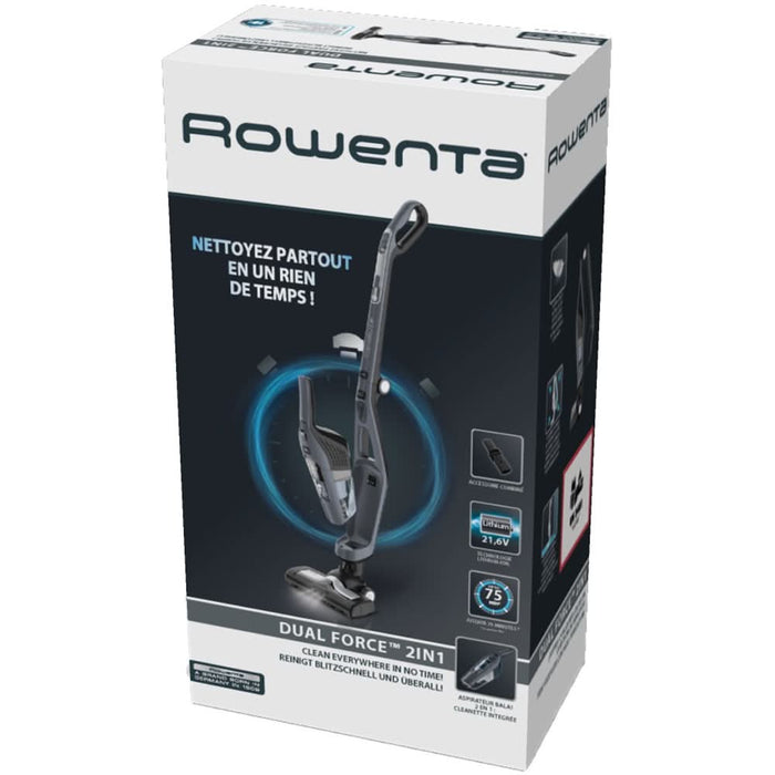 Aspirator vertical ROWENTA Dual Force 2in1 RH6756WO, 0.6l, 21.6V, autonomie max 75 min, tehnologie ciclonica, gri WALTI