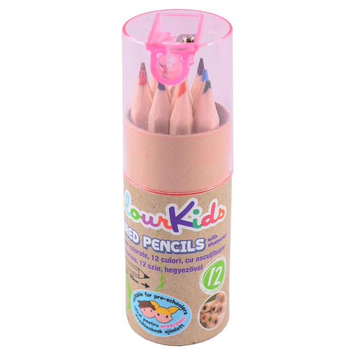 SCHOOL FRIENDLY COLORISTICA Set 12 Creioane Colorate Hexagonale cu Ascutitoare WALTI