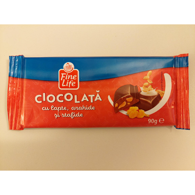 Fine Life Ciocolata cu Lapte, Arahide si Stafide 90 g - WALTI WALTI