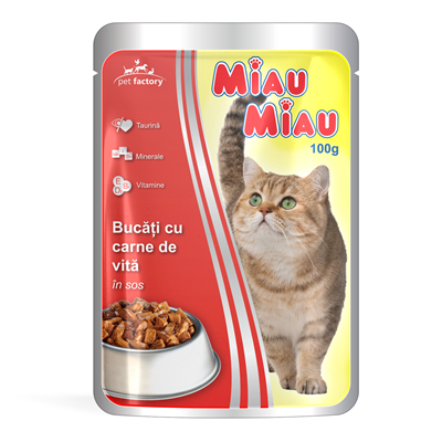 MIAU MIAU Hrana pentru Pisici cu Vita in Sos 100 g - WALTI WALTI