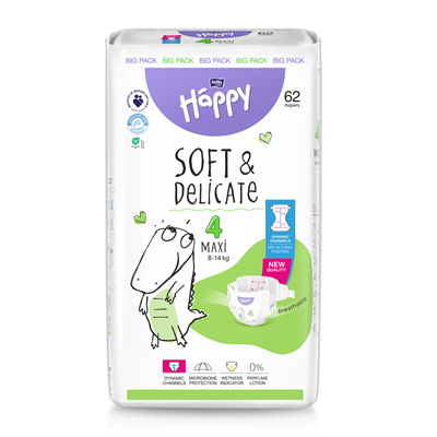 HAPPY Soft & Delicate Maxi 62 bucati Scutece Nr. 4 - WALTI WALTI