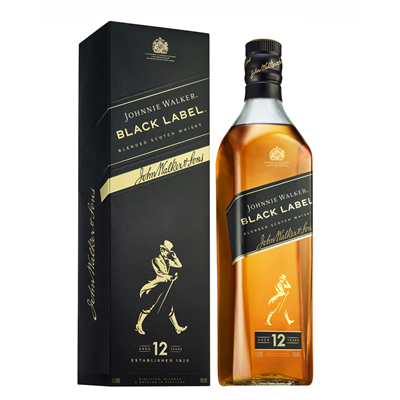 JOHNNIE WALKER BLACK LABEL Blended Scotch Whisky 40% SGR 1 L - WALTI WALTI