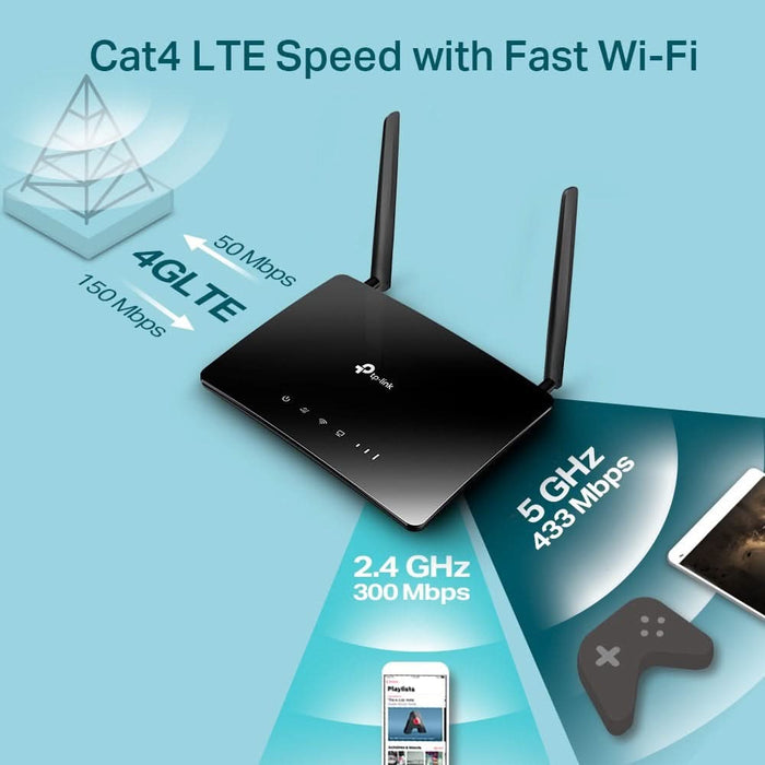 Router Wireless Gigabit TP-LINK Archer MR200 AC750, Dual-Band 300 + 433 Mbps, negru - WALTI WALTI