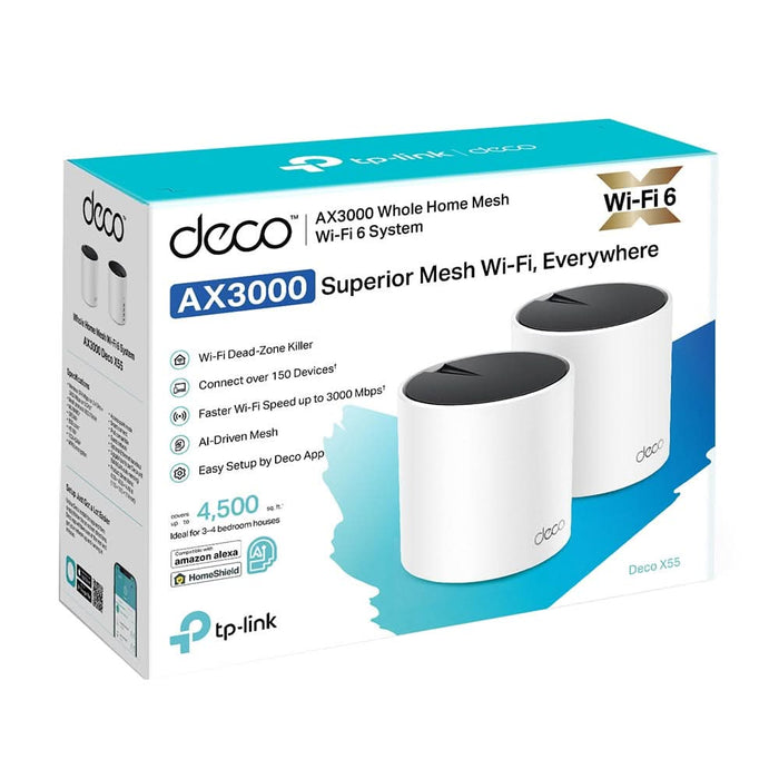 Sistem Wireless Mesh TP-LINK Deco X55 AX3000, Wi-Fi 6, Dual-Band 574 + 2402 Mbps, 2 buc, alb - WALTI WALTI