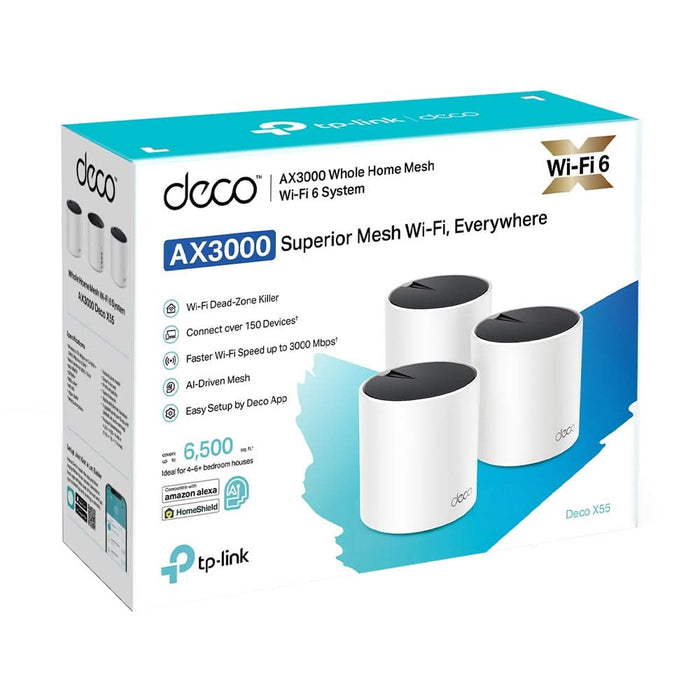 Sistem Wireless Mesh TP-LINK Deco X55 AX3000, Wi-Fi 6, Dual-Band 574 + 2402 Mbps, 3 buc, alb - WALTI WALTI