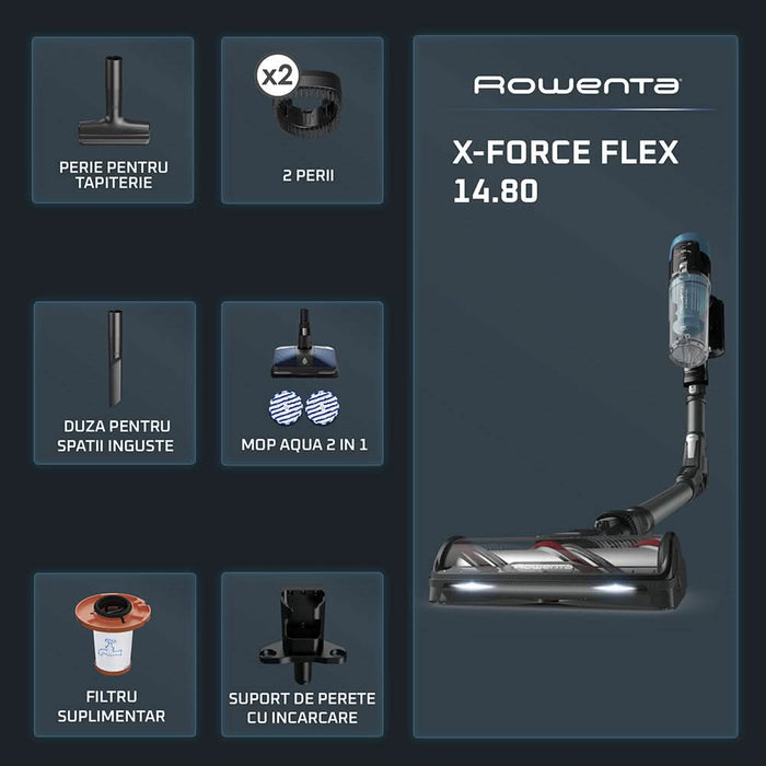Aspirator vertical ROWENTA X-Force Flex 14.80 RH9BC1WO, 0.6l, autonomie max 90 min, albastru inchis-negru WALTI