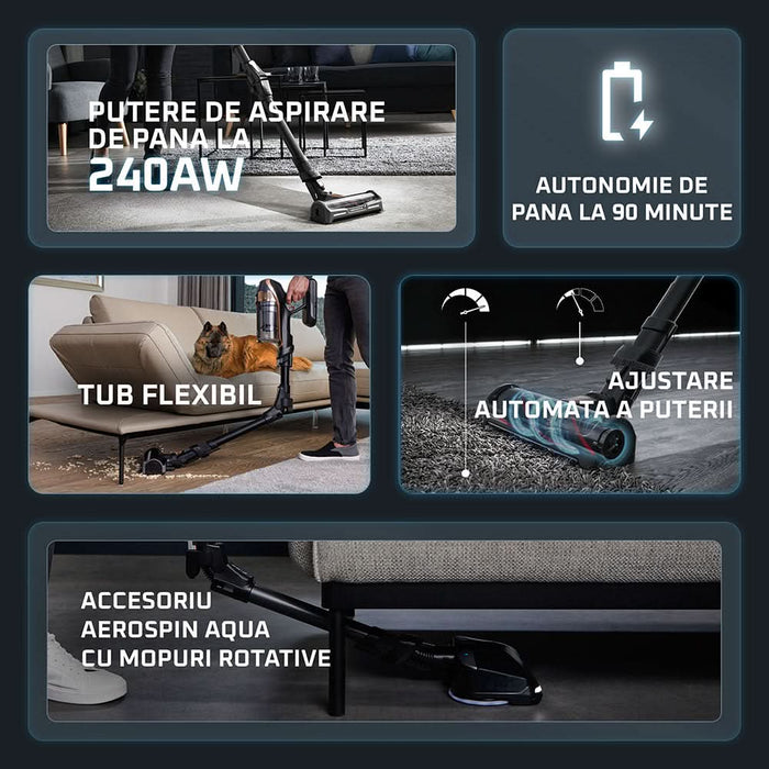 Aspirator vertical ROWENTA X-Force Flex 14.80 RH9BC1WO, 0.6l, autonomie max 90 min, albastru inchis-negru WALTI