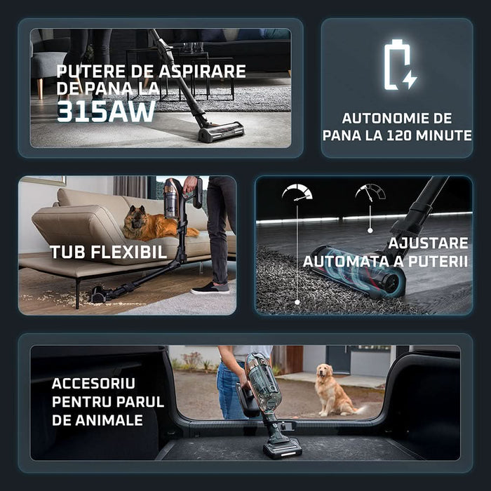 Aspirator vertical ROWENTA X-Force Flex 16.60 RH9C71E0, 0.65l, 25.2V, autonomie max 120 min, negru WALTI