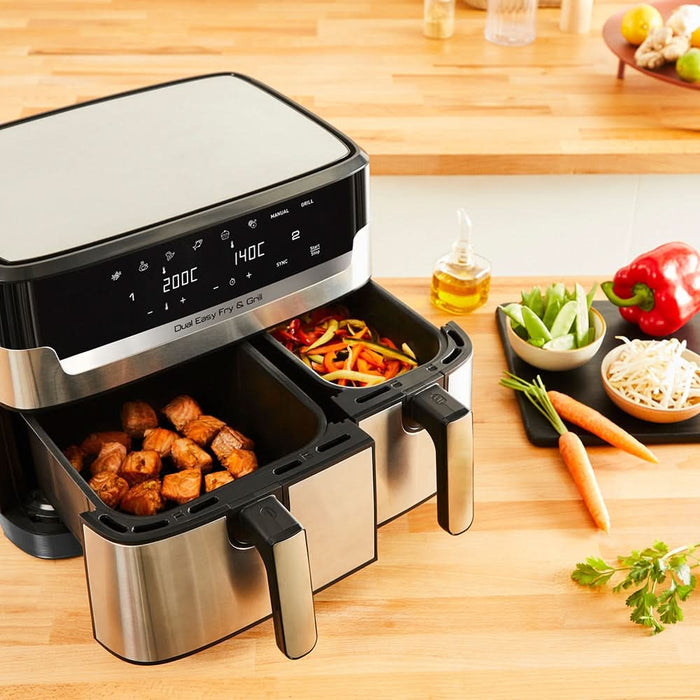 Friteuza cu aer cald dubla TEFAL Easy Fry&Gril EY905D10, 2.4kg, 8.3l, 2700W, negru-argintiu WALTI
