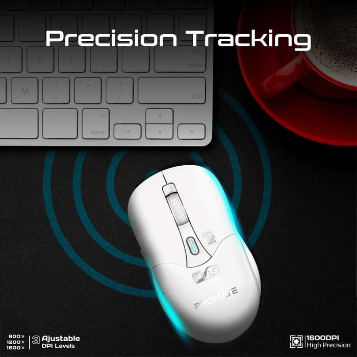 Mouse Wireless PROMATE Samo, Dual Mode, 1600 dpi, Bluetooth, alb WALTI