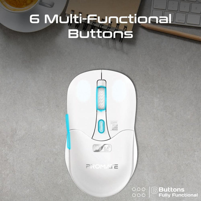Mouse Wireless PROMATE Samo, Dual Mode, 1600 dpi, Bluetooth, alb WALTI