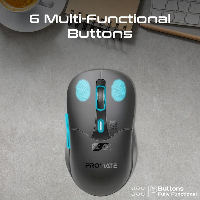 Mouse Wireless PROMATE Samo, Dual Mode, 1600 dpi, Bluetooth, negru WALTI