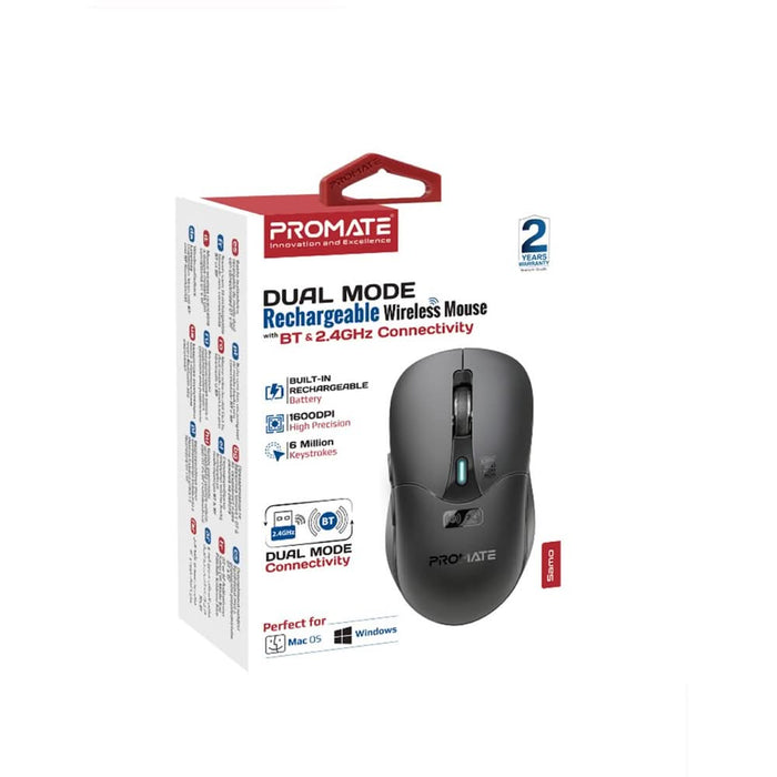 Mouse Wireless PROMATE Samo, Dual Mode, 1600 dpi, Bluetooth, negru WALTI