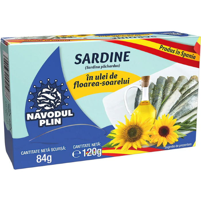 NAVODUL PLIN Sardine în Ulei de Floarea-Soarelui 120 g - WALTI WALTI