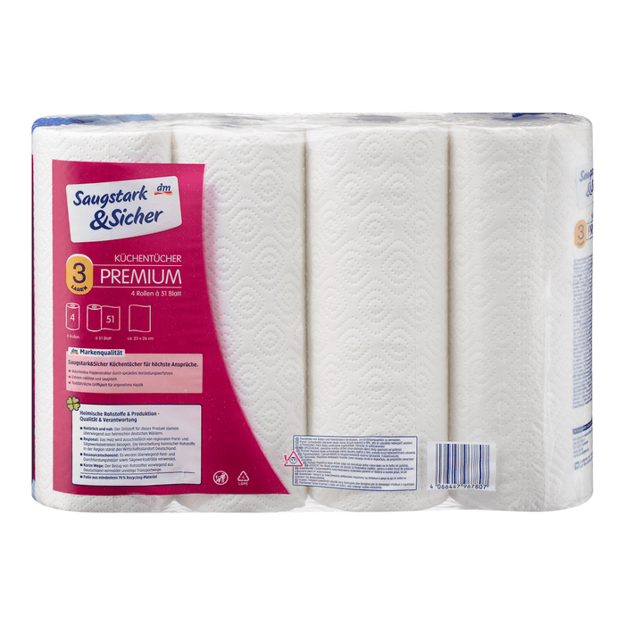 Saugstark&Sicher Prosoape bucătărie Premiun 3 straturi 3 x 51 foi, 4 buc WALTI