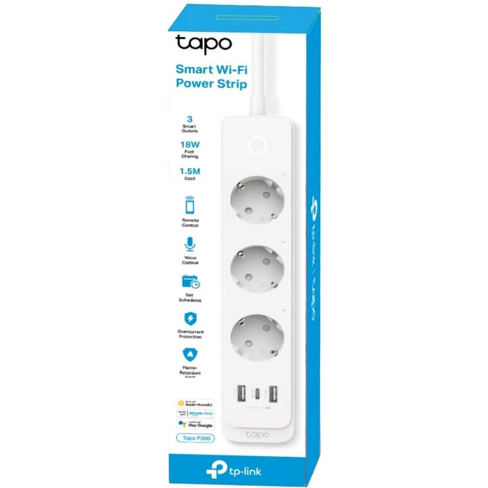 Prelungitor smart cu protectie TP-LINK Tapo P300, 3 prize, 2 x USB-A, 1 x USB-C, alb WALTI