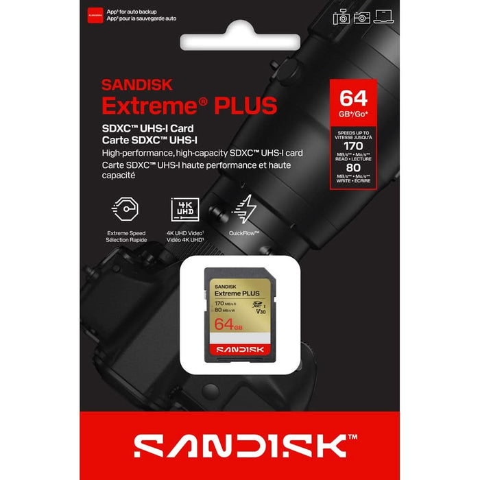 Card de memorie SANDISK Extreme Plus SD, SDXC, 64GB, 80MB/s, clasa 10 WALTI