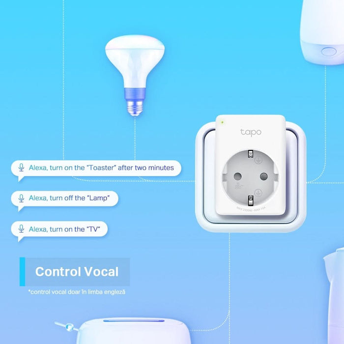 Priza inteligenta TP-LINK Tapo P100, Wi-Fi, 2300W, 10A, alb WALTI