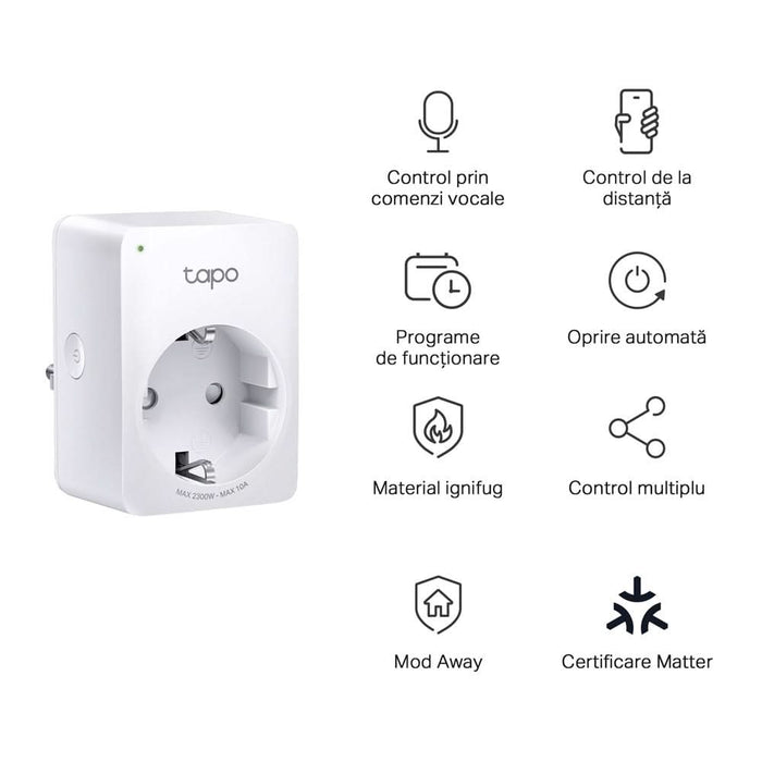 Priza inteligenta TP-LINK Mini TAPO P100M, Wi-Fi, 2300W, 10A, alb WALTI