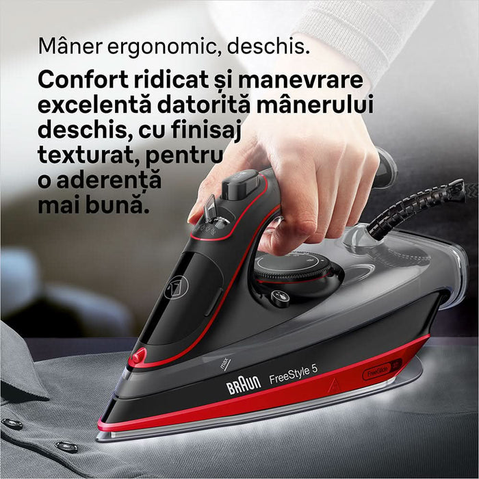 Fier de calcat BRAUN FreeStyle 5 SI5057RD, 2700W, 220g/min, 300ml, talpa SuperCeramic, rosu-negru WALTI