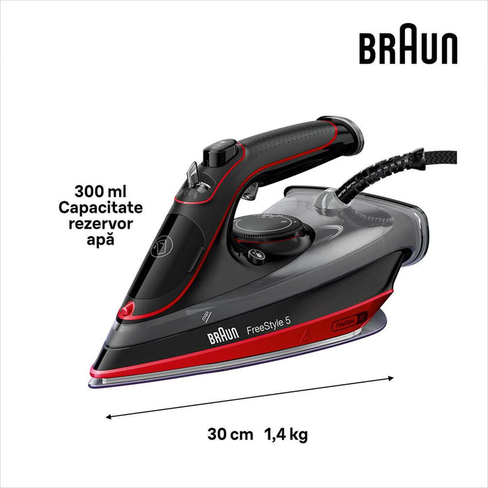 Fier de calcat BRAUN FreeStyle 5 SI5057RD, 2700W, 220g/min, 300ml, talpa SuperCeramic, rosu-negru WALTI