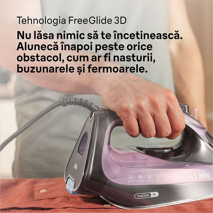 Fier de calcat BRAUN TexStyle 9 SI9661VI, 3100W, 250g/min, 330ml, talpa Eloxal Plus, violet-negru WALTI