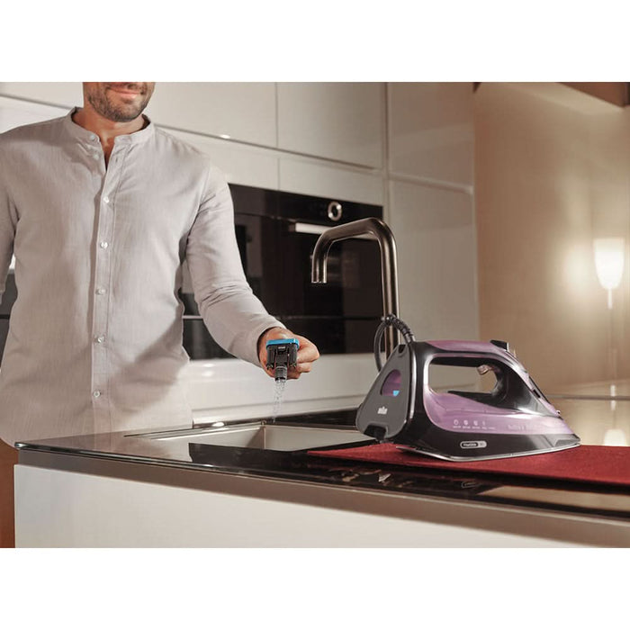 Fier de calcat BRAUN TexStyle 9 SI9661VI, 3100W, 250g/min, 330ml, talpa Eloxal Plus, violet-negru WALTI