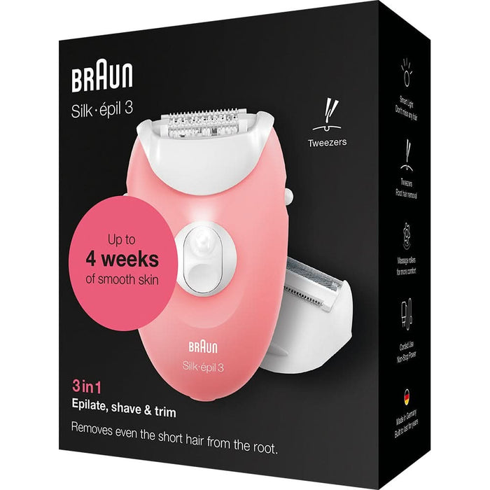 Epilator BRAUN Silk-epil 3 3-277, 20 pensete, 2 viteze, SoftLift Tips, retea, roz - WALTI WALTI