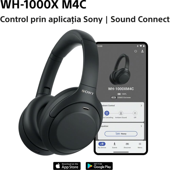 Casti SONY WH-1000XM4CB, Bluetooth, Over-ear, Microfon, Noise Cancelling, negru WALTI