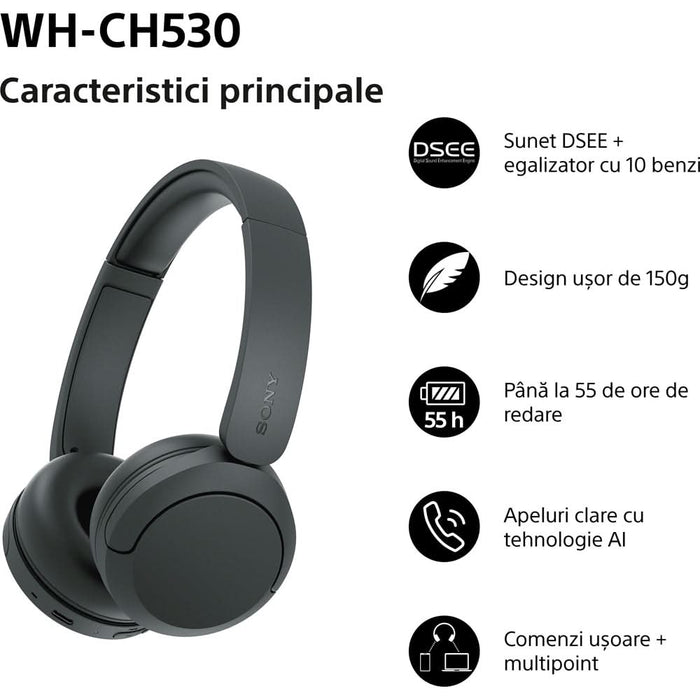 Casti SONY WH-CH530B, Bluetooth, On-Ear, Microfon, negru WALTI