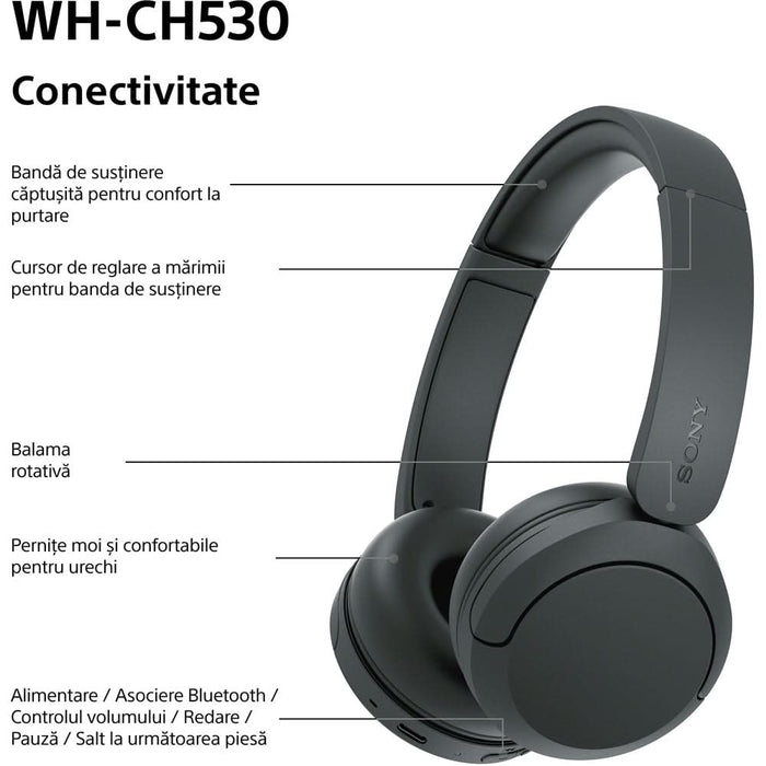 Casti SONY WH-CH530B, Bluetooth, On-Ear, Microfon, negru WALTI