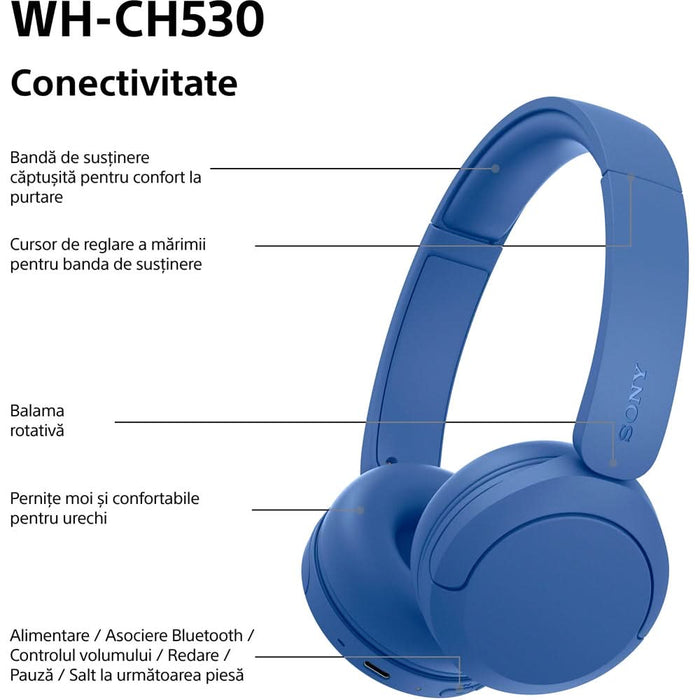 Casti SONY WH-CH530L, Bluetooth, On-Ear, Microfon, albastru WALTI