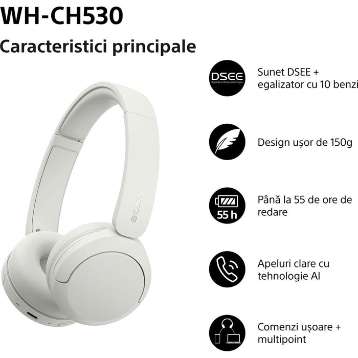 Casti SONY WH-CH530W, Bluetooth, On-Ear, Microfon, alb WALTI