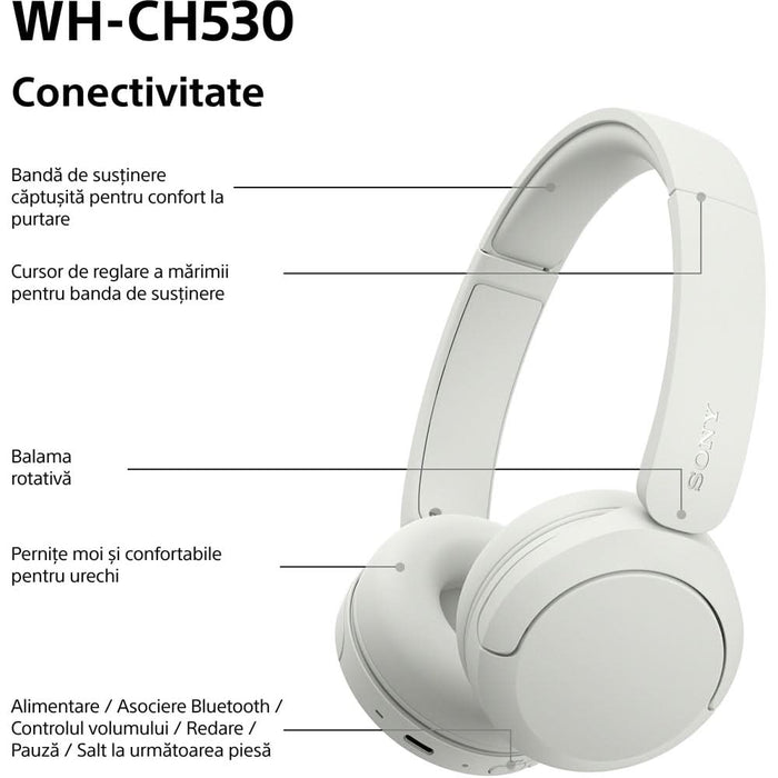 Casti SONY WH-CH530W, Bluetooth, On-Ear, Microfon, alb WALTI