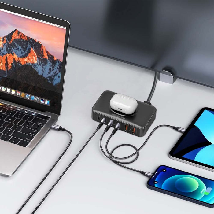 Statie incarcare wireless PROMATE PowerBase-GaN100, 4xUSB-C Power Delivery 30W-100W, 2xUSB-A Quick Charge 30W, Wireless 15W, negru WALTI