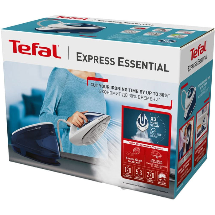 Statie de calcat TEFAL Express Essential SV6116E0, 2200W, 270g/min, 1.4l, talpa ceramica, alb-albastru WALTI