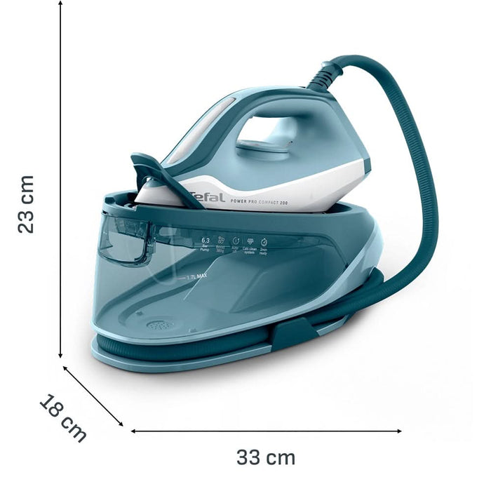 Statie de calcat TEFAL Power Pro Compact SV6212E0, 2400W, 380g/min, 1.7l, talpa ceramica Xpress Glide, albastru-alb WALTI