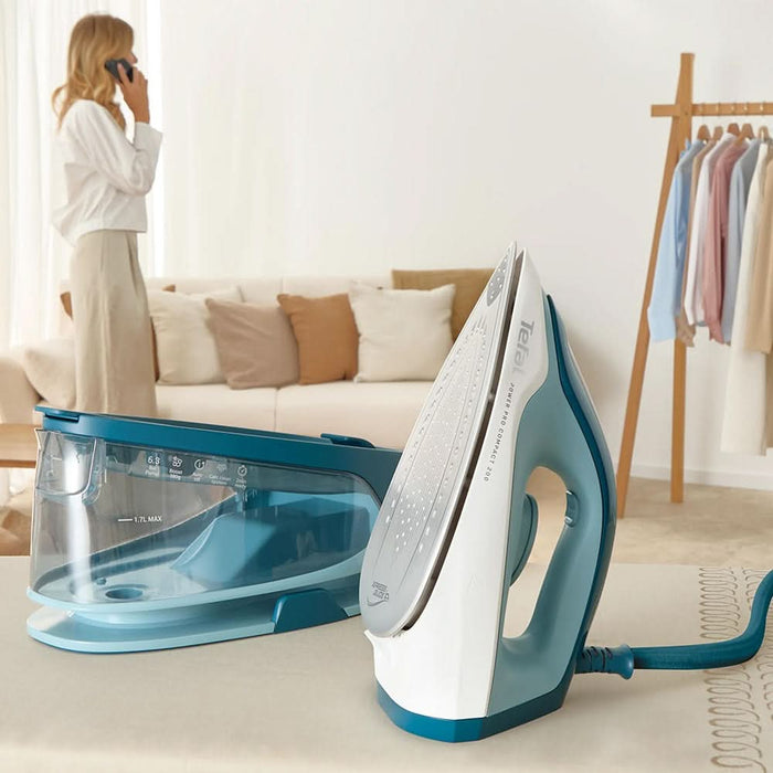 Statie de calcat TEFAL Power Pro Compact SV6212E0, 2400W, 380g/min, 1.7l, talpa ceramica Xpress Glide, albastru-alb WALTI