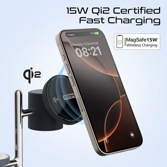 Incarcator wireless PROMATE Synergy-3, 1x USB-C, MagSafe, 15W, negru WALTI