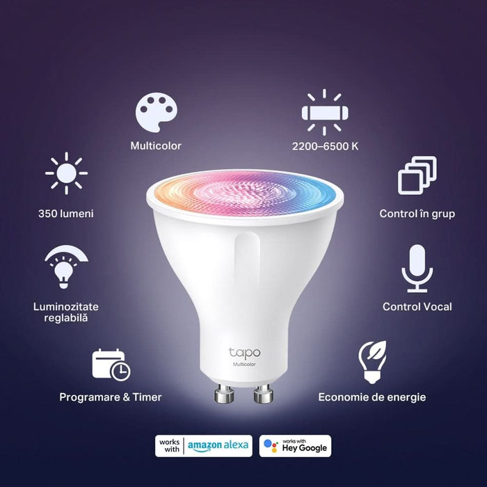 Bec LED Smart TP-LINK Tapo L630, GU10, 3.7W, 350lm, Wi-Fi, lumina variabila, compatibil Alexa, Google Assistant WALTI