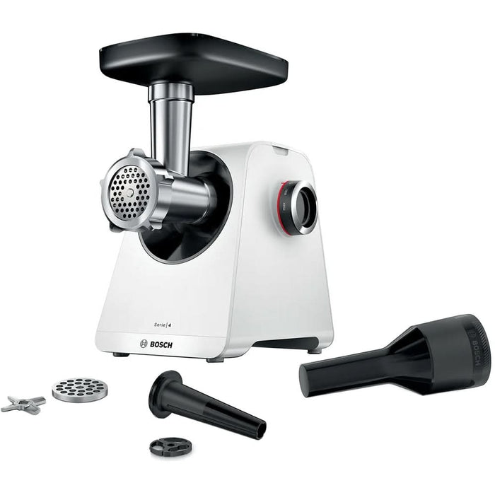 Masina de tocat carne BOSCH MFWS420W, 2.5kg/min, 1900W, accesoriu carnati/kebbe, alb-negru WALTI