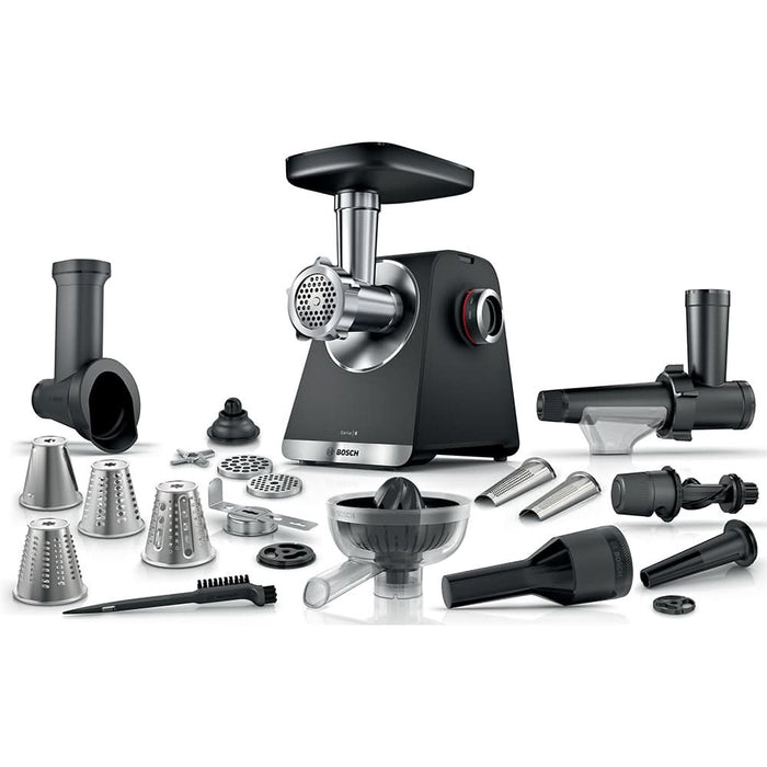 Masina de tocat carne BOSCH ProPower MFWS682B, 3.5kg/min, 2100W, accesoriu carnati/fursecuri/storcator citrice, negru-argintiu WALTI