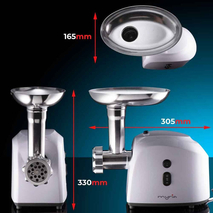 Masina de tocat carne MYRIA MY4075, 0.5kg/min, 1200W, accesoriu carnati/suc de rosii/kebbe, alb-gri - WALTI WALTI